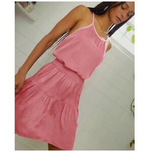Nation LTD | Quincy Sateen Tiered Mini Skirt Strawberry Shake Pink | M